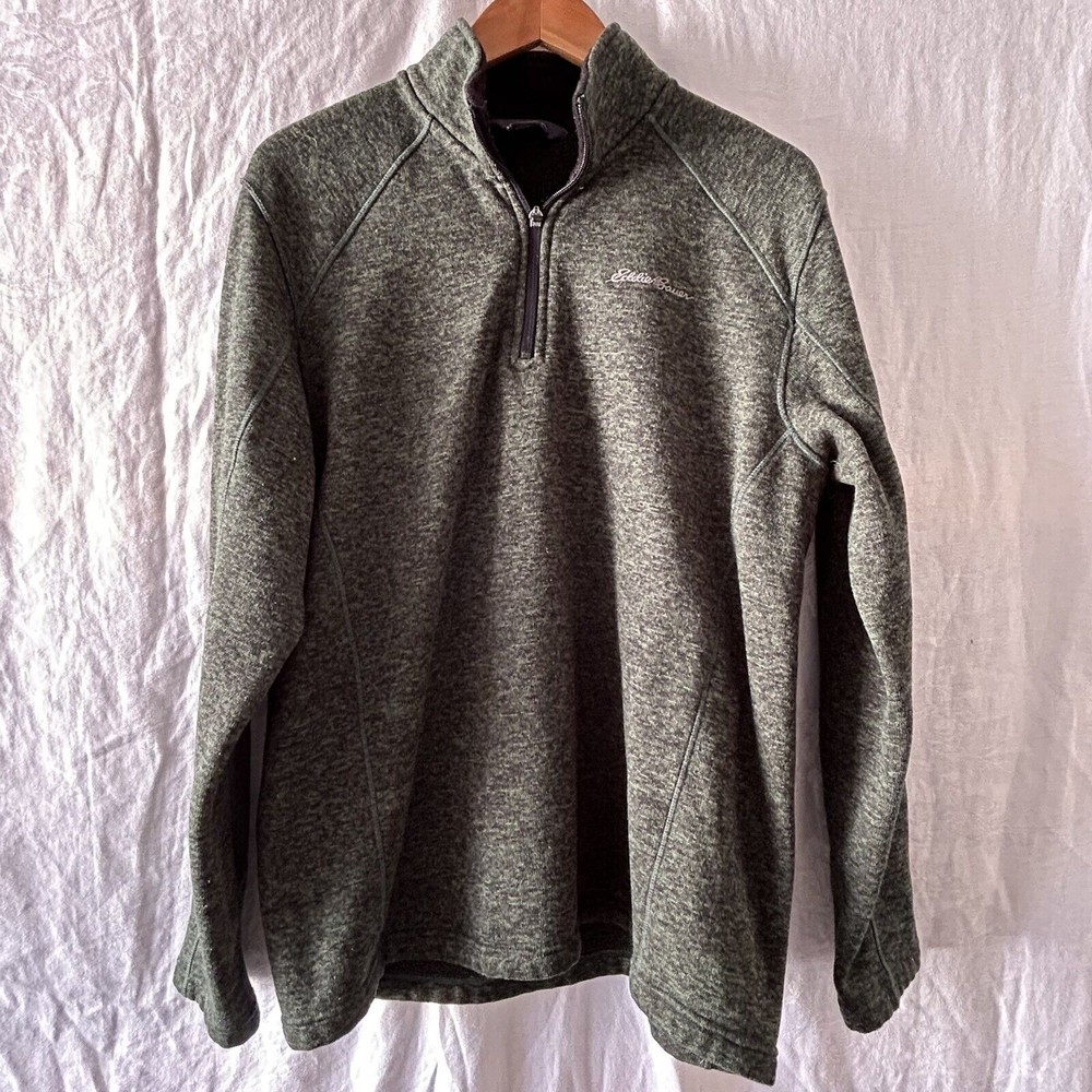 EDDIE BAUER 1/4 Zip Fleece Sweatshirt Womens Large Green Space dye Raglan